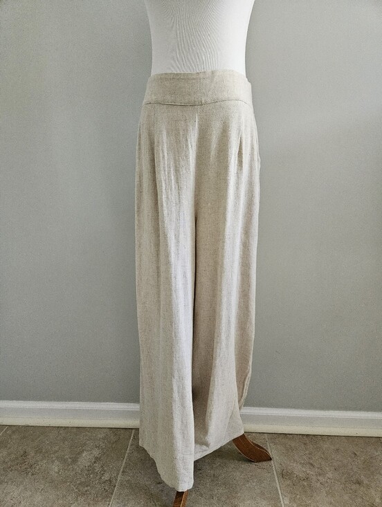 Pants - Wide Leg Linen-Blend Pants in Natural Cream